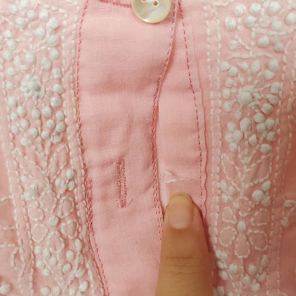 Vintage Hand Embroidered Pink Cotton Floral Bohemian Henley Womens Medium - Picture 8 of 9